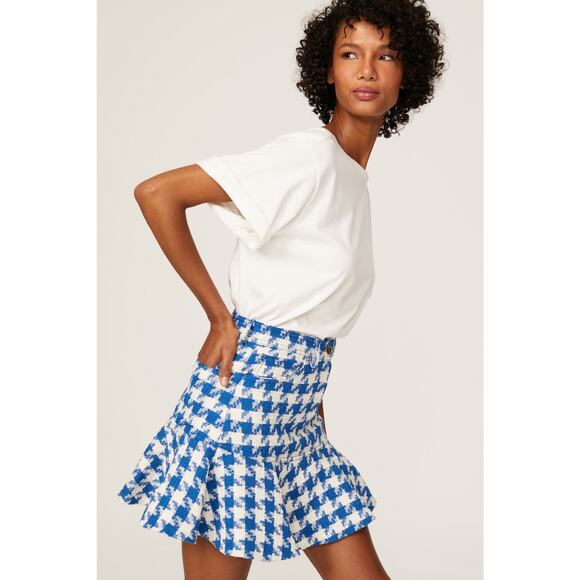 Sandro Sixtine Houndstooth Flounce Mini Skirt Size 6 - Picture 2 of 15